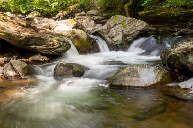 Doğu Lyn nehri üzerinde Exmoor Ulusal Parkı 'ndaki Watersmeet' te uzun süre bir şelale görüldü.