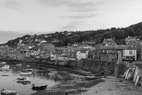 Egérlyuk Cornwall Egyesült Királyság Július 2021 Fekete Fehér Fénykép Halászfalu — Stock Fotó