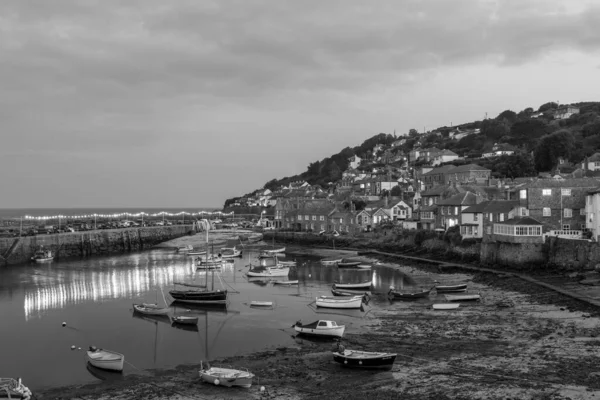 Mousehole Cornwall United Kingdom July 2021 Black White Photo Fishing — стокове фото