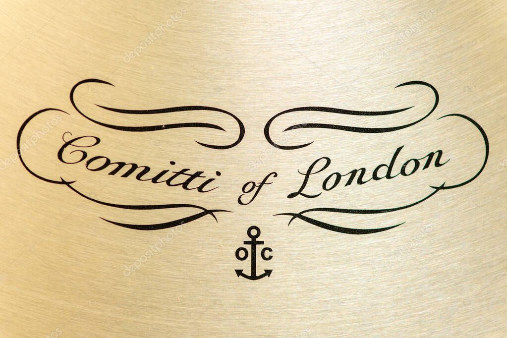 Pitney.Somerset.United Kingdom.January 19th 2025.Close up of the Comitti of London logo on an aneroid barometer