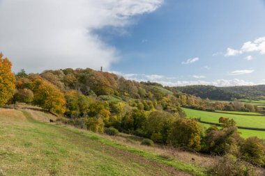 Compton Dundon, Somerset 'teki Polden Yolu' ndaki Amiral Hood Anıtı 'ndaki sonbahar renklerinin manzara fotoğrafı.