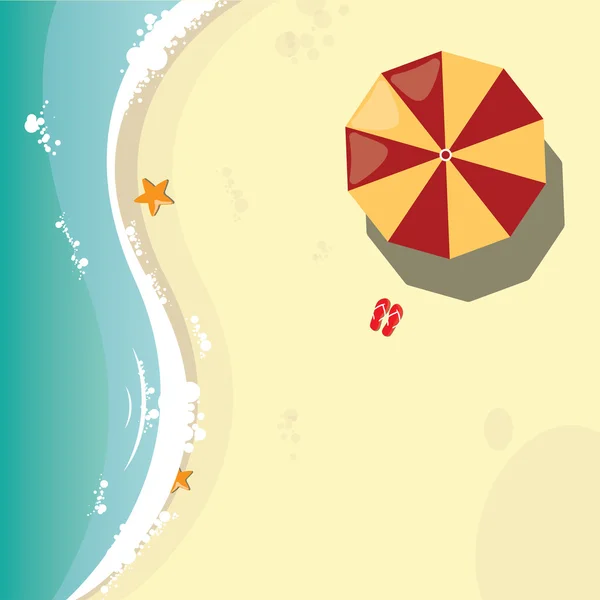 Plage d'été dans un design plat, côté mer et articles de plage, illustration vectorielle — Image vectorielle