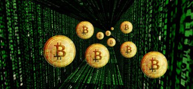 Binaer Kodu Hintergrund mit Bitcoins