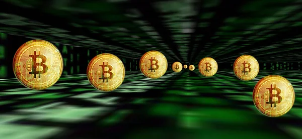 Código Binaer Hintergrund Mit Bitcoins — Foto de Stock