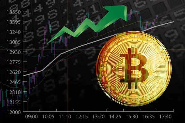 Boerse Symbole Mit Steigendem Markt Und Bitcoin — Foto de Stock