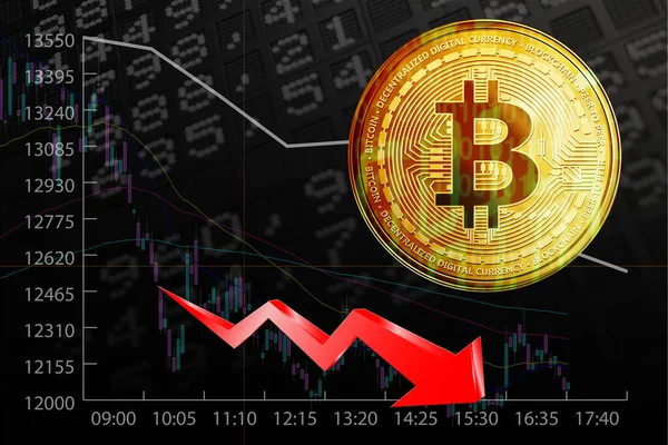 Boerse Symbole Mit Fallendem Markt Und Bitcoin — Foto de Stock
