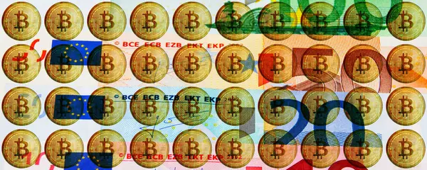 Banner Bitcoin Euro Banknoten Mit — Foto de Stock