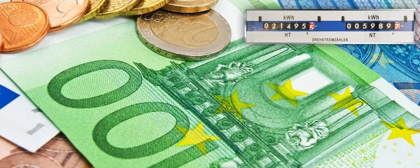 Stromzaehler Mit Euro Banknoten Konzept Abstrakt — Foto de Stock