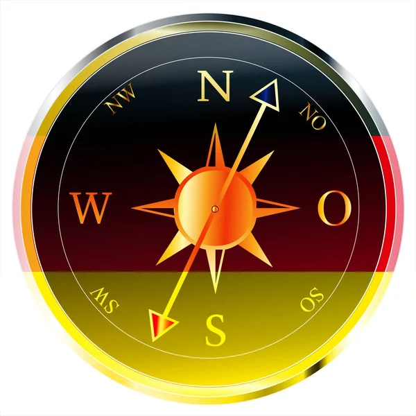 Deutschland Kompass Schwarz Rot Goud Isoliert Auf Weiss — Stockfoto