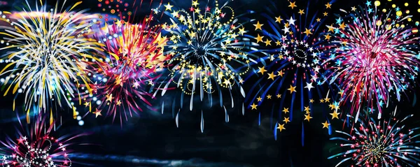 Feuerwerk Silverster Hintergrund Mit Nachthimmel Banner — 图库照片