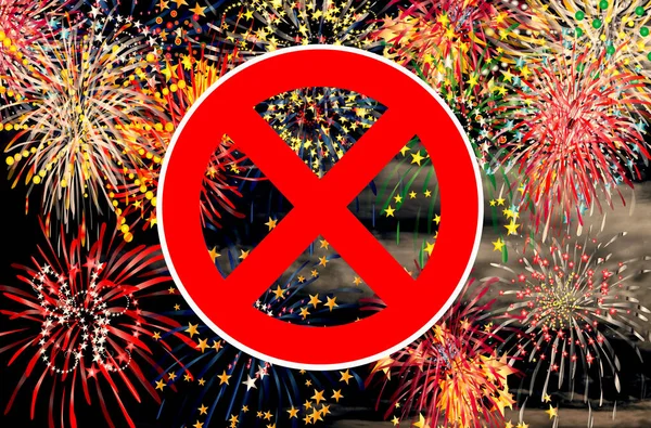 Feuerwerk Silverster Hintergrund Lockdown Verbot Mit Zeichen — Fotografia de Stock