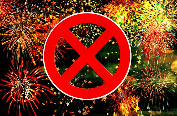Feuerwerk Silverster Hintergrund Lockdown Verbot Mit Zeichen — Fotografia de Stock