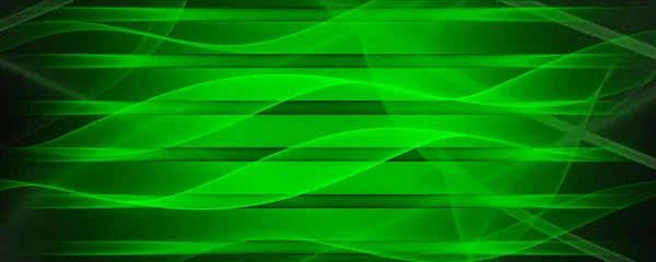 Abstrato Fundo Luz Verde Escuro Preto Ondas Linhas Banner — Fotografia de Stock
