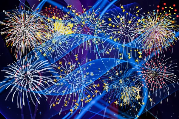 Fireworks Abstract Background Black Gold Silver Red Blue Yellow — Stock Photo, Image