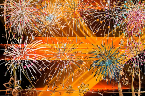 Fireworks Abstract Background Black Gold Silver Red Blue Orange Yellow — Stock Photo, Image