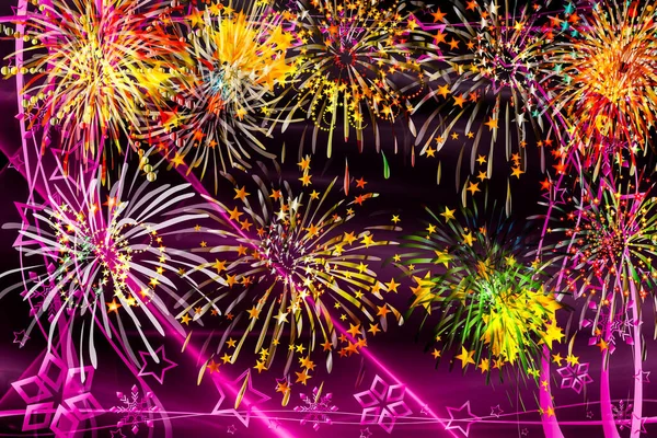 Fireworks Abstract Background Black Gold Silver Red Blue Yellow Lilac — Stock Photo, Image
