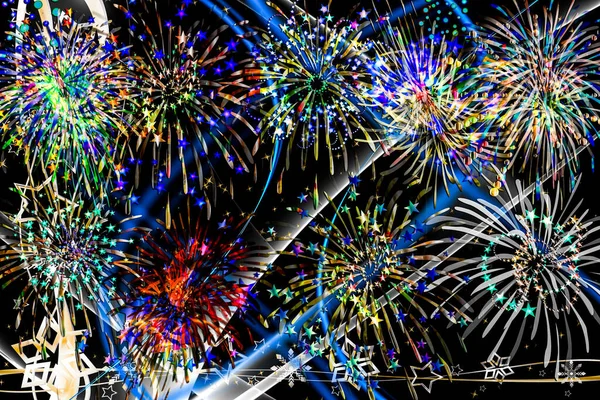 Fireworks Abstract Background Black Gold Silver Red Blue Yellow — Stock Photo, Image