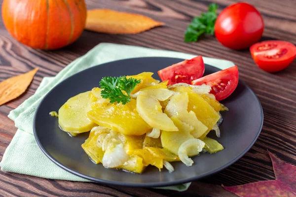 Delicious Potatoes Pumpkin Cooked Oven Autumn Dish — Stock Photo, Image