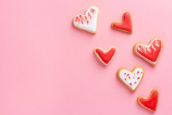 Galletas Forma Corazón Esmaltadas Con Glaseado Azúcar Para Día San — Foto de Stock