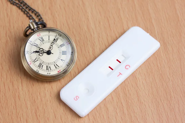 Orologio da tasca con test di gravidanza — Foto Stock