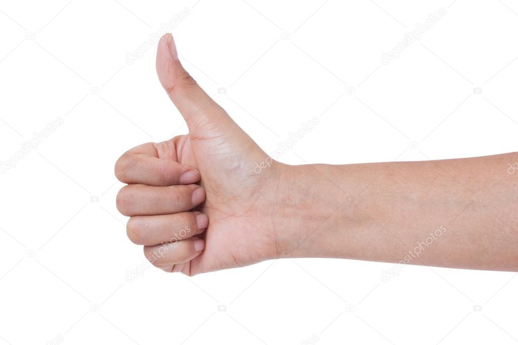 Hand gesturing thumb up