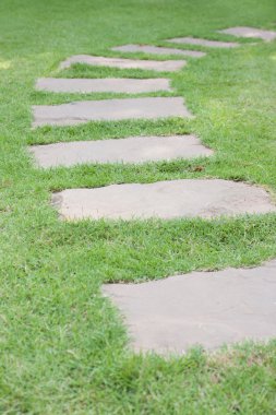 Çimenli bahçe taşı yolu