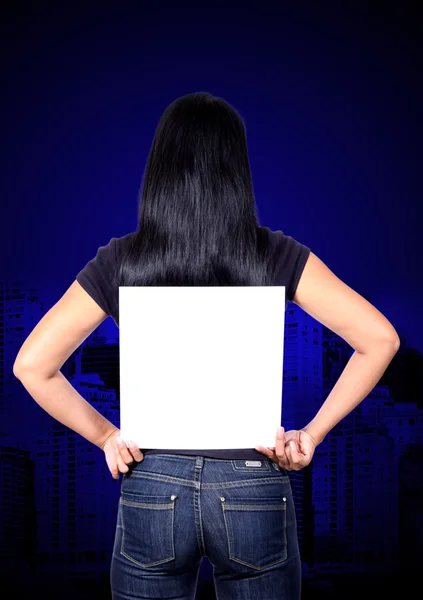 Girl holding blank board — Stock Photo, Image