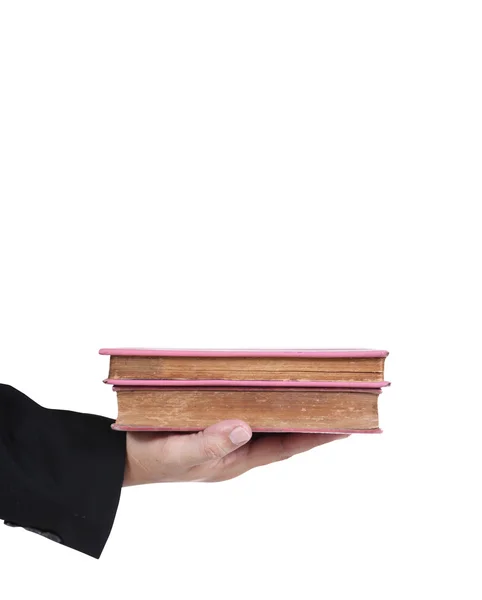 Geschäftsmann hält alte Bücher in der Hand — Stockfoto