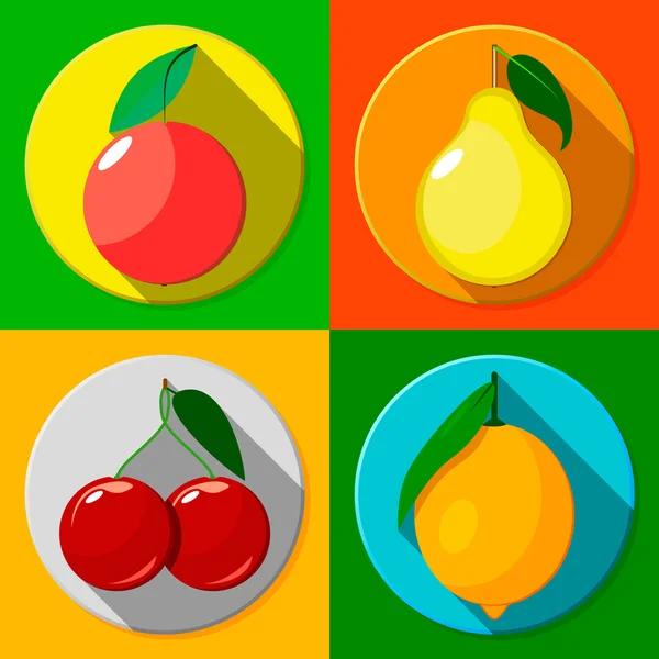 Fruta. Iconos planos . — Vector de stock