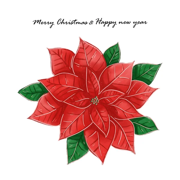 Joyeux Noël Heureux Festival Nouvelle Année Avec Fleur Poinsettia Vecteur — Image vectorielle