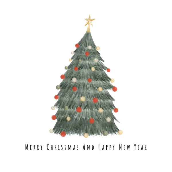 Arbre Noël Aquarelle Design Sur Fond Blanc Bonne Année Joyeux — Image vectorielle