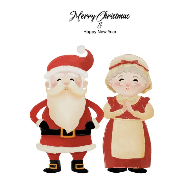 Joyeux Noël Bonne Année Avec Père Noël Femme Mme Claus — Image vectorielle
