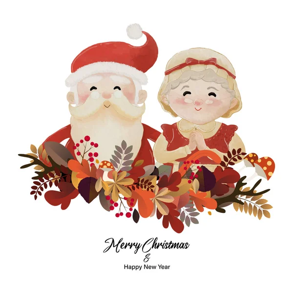 Feliz Navidad Feliz Año Nuevo Con Santa Claus Esposa Señora — Vector de stock