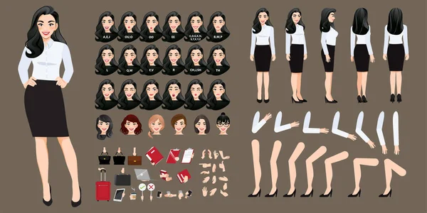 Creación Personajes Dibujos Animados Mujer Negocios Con Varias Vistas Peinados — Vector de stock