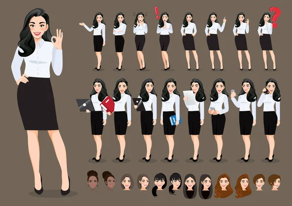 Businesswoman Jeu Caractères Dessin Animé Belle Femme Affaires Chemise Blanche — Image vectorielle