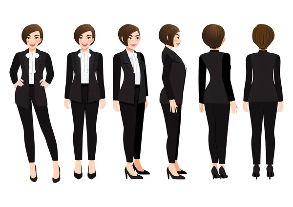 Personaje Dibujos Animados Con Mujer Negocios Traje Negro Para Animación — Vector de stock