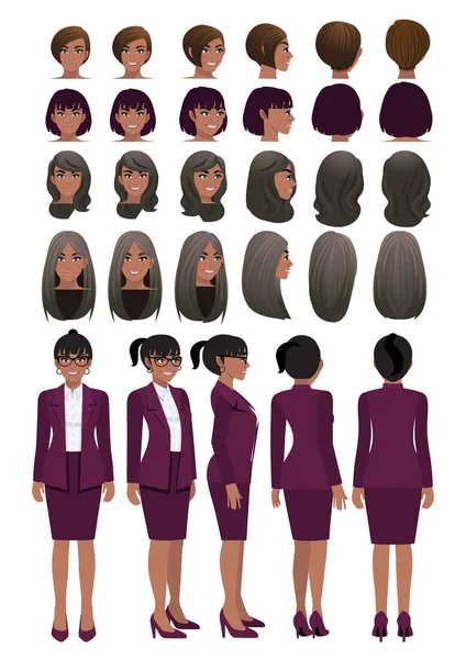 Afro Americano Empresária Personagem Cartoon Terno Cor Roxa Uva Penteado — Vetor de Stock