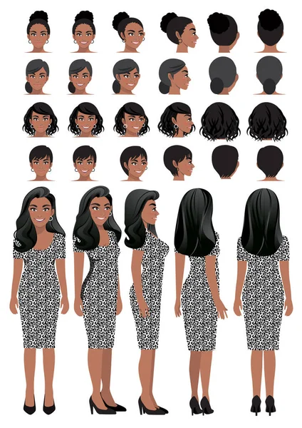 Afro Americano Negócios Personagem Cartoon Mulher Vestido Impressão Leopardo Penteado — Vetor de Stock