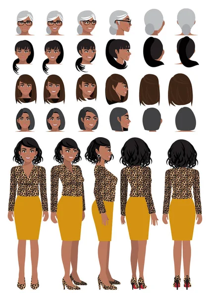 Afro Americano Mulher Negócios Personagem Desenho Animado Camisa Impressão Leopardo —  Vetores de Stock