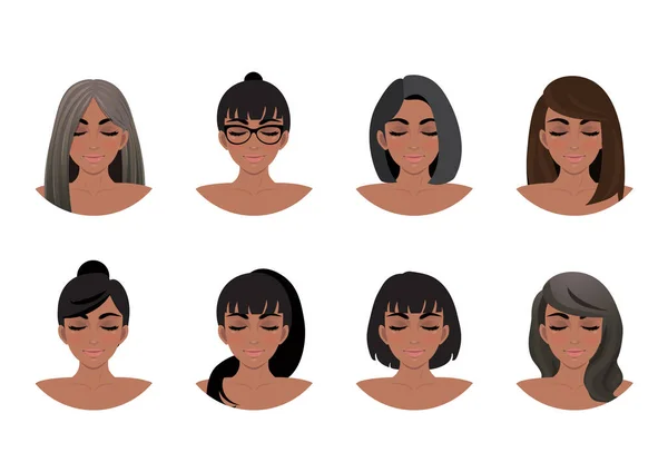 African American Women Hair Styles Collection Black Women Avatars Vector — Archivo Imágenes Vectoriales