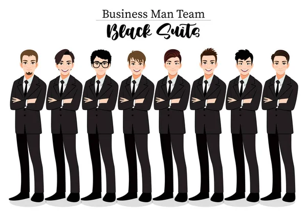 Businessman Male Character Crossed Arms Pose Black Suit Vector Illustration — Image vectorielle