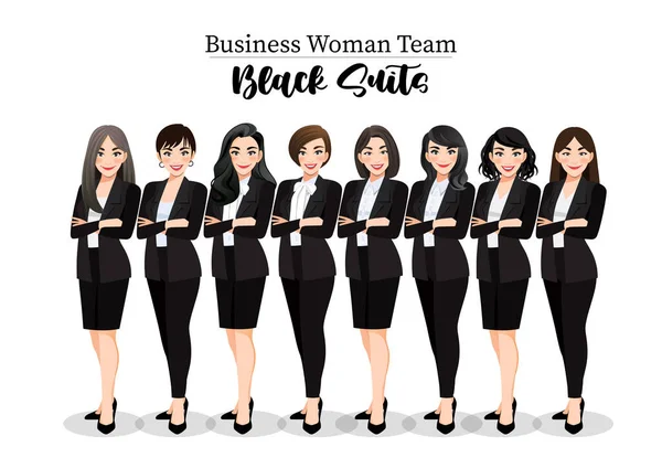 Businesswoman Female Character Crossed Arms Pose Black Suit Vector Illustration — Image vectorielle
