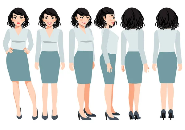 Personaje Dibujos Animados Con Mujer Negocios Color Pastel Verde Ropa — Vector de stock