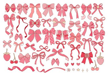 Coquette Fiyonk Koleksiyon Vektörü, El Çizimi Kurdele Yayları, Moda Hazırlıklı Kız Yayı El Tasarımı Vektörü