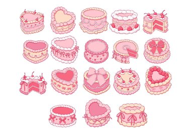 Klasik Pasta Koleksiyonu Vektörü, El Çizimi Sevgililer Günü Pastası Keki, Kız Pastası Kekleri Aşk Titreşimleri El Tasarımı Vektörü