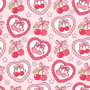 Coquette Kirazları Kusursuz Kalıplar, Moda Kiraz Yayları Aşk Sayısal Kağıdı, Klasik Kiraz Çerçevesi Tekrarlayan Kalıp Tasarım Yöntemi