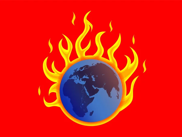 Планета Земля Горит Пламя Стилизованная Иллюстрация Охраны Окружающей Среды Вектор — стоковый вектор