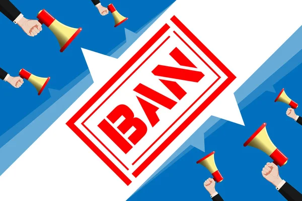 Ban Divieto Libertà Parola Censura Internet Mano Illustrativa Giacca Cravatta — Vettoriale Stock