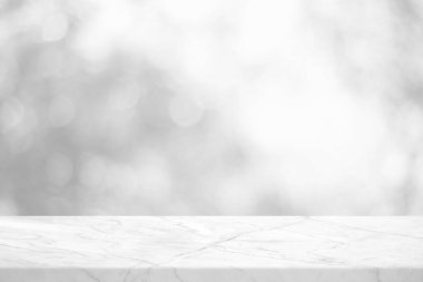 Güzel Beyaz Bokeh Arkaplanlı Beyaz Mermer Masa, Ürün Sunum Arkaplanı, Görünüm ve Moda İçin Uygun.