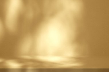 Beton Duvardaki Doğa Gölgesi Altında Altın Stucco Masası Kozmetik Ürün Sunum Arkaplanı, Görünüm ve Moda İçin Uygun.